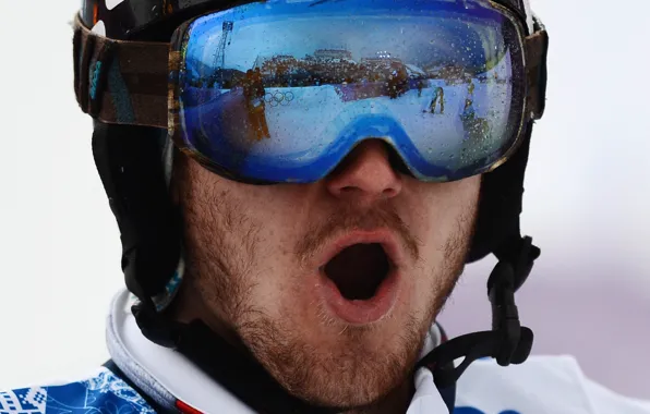 Картинка отражение, очки, Россия, wow, сноубордист, Сочи 2014, серебряный призёр, Николай Олюнин, сноубордкросс, олимпийских игр