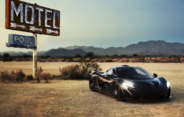 Картинка car, авто, суперкар, black, свет фар, макларен, McLaren P1