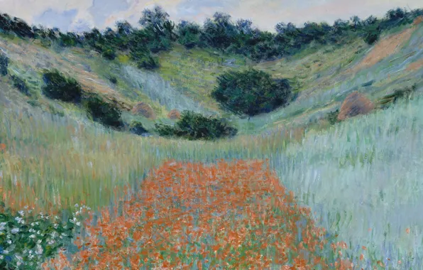 Картинка пейзаж, картина, Клод Моне, Поле Маков в Ложбине близ Живерни