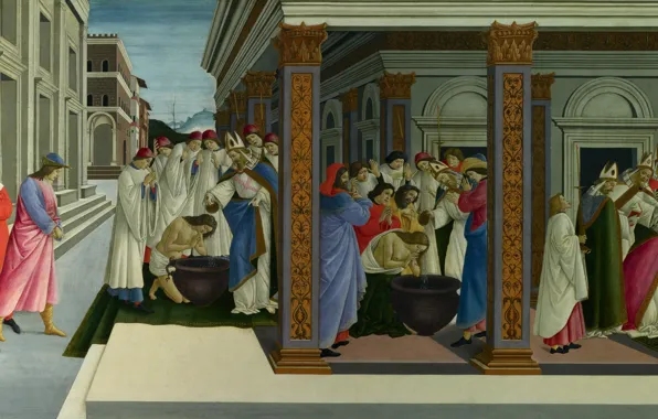 Картинка картина, мифология, Сандро Боттичелли, Четыре Сцены из Ранней Жизни Святого Зиновия