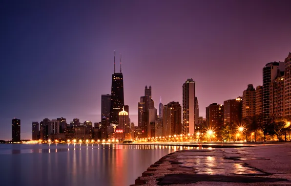 Картинка город, берег, небоскребы, Чикаго, высотки, Иллиноис