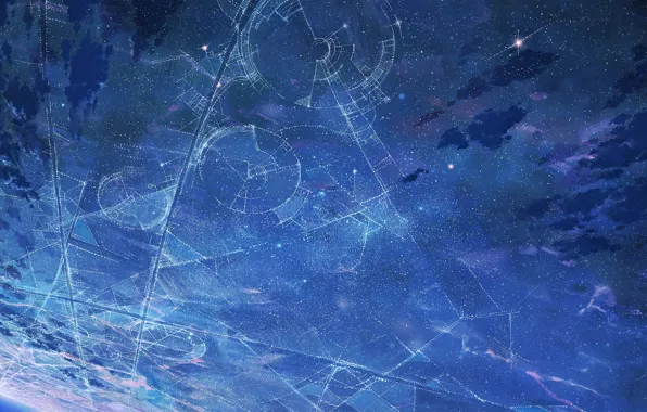 Картинка небо, звезды, ночь, аниме, арт, anime, art