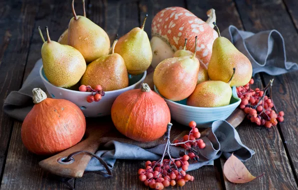 Картинка осень, ягоды, тыквы, фрукты, натюрморт, овощи, груши