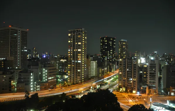 Картинка ночь, небоскребы, Tokyo, Japan