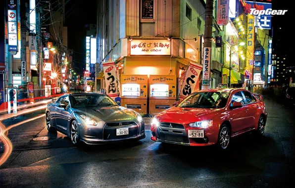 Картинка top gear, R35, Nissan GTR, Mitsubishi Lancer Evo, Jpan