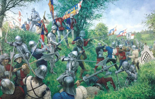 Картинка время, розы, войны, арт, художник, битва, сражение, живопись, между, войсками, Battle of Tewkesbury, Йорков., Грэм …