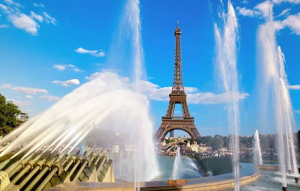 Картинка Paris, France, Eiffel Tower and Fountain
