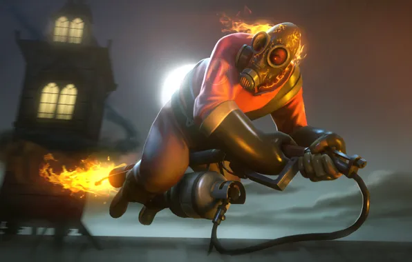 Картинка Team Fortress 2, fan art, поджигатель, огнемет, Flamethrower, Pyro