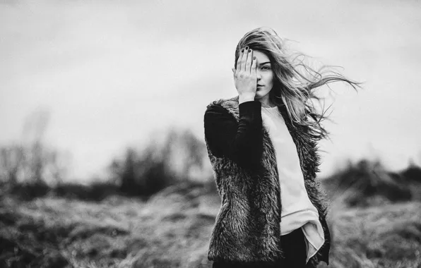 Картинка girl, storm, winter, hair, wind