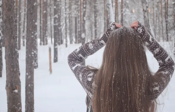 Картинка зима, девушка, снег, деревья