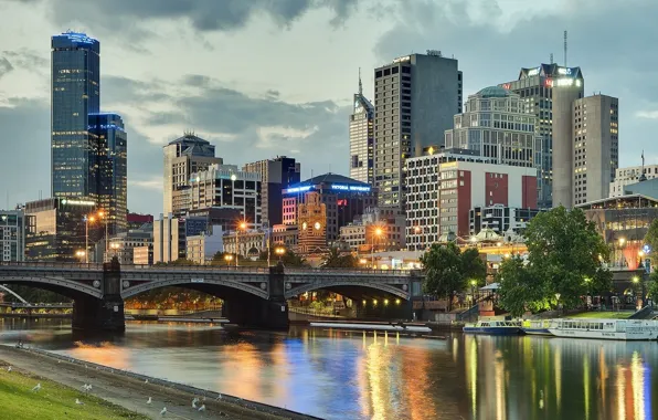 Картинка мост, здания, Австралия, набережная, Melbourne, Yarra River, Australia, Мельбурн, река Ярра, Princes Bridge