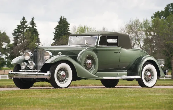 Картинка ретро, зелёный, передок, 1933, Twelve, Пакард, Convertible Coupe, Твэлв, кабриолет купе, Packard