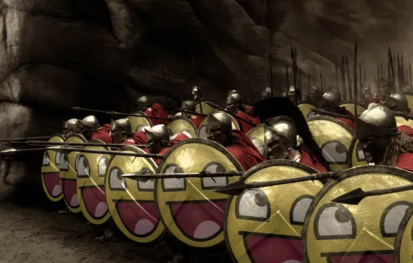 Картинка 300 спартанцев, смайлы, воины, щиты, копья