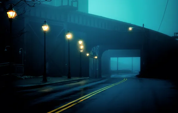 Картинка дорога, свет, город, туман, туннель, фонари, USA, США, Virginia, Виргиния, Richmond, United States of America, …