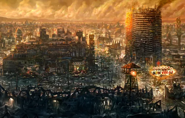 Картинка город, игра, развалины, Fallout New Vegas, культовая