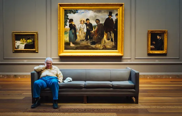 Картинка диван, сон, галерея, картины, старик, ленивый
