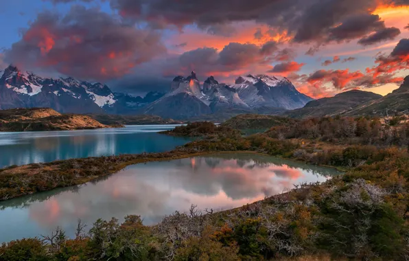 Картинка облака, горы, река, Chile, Patagonia