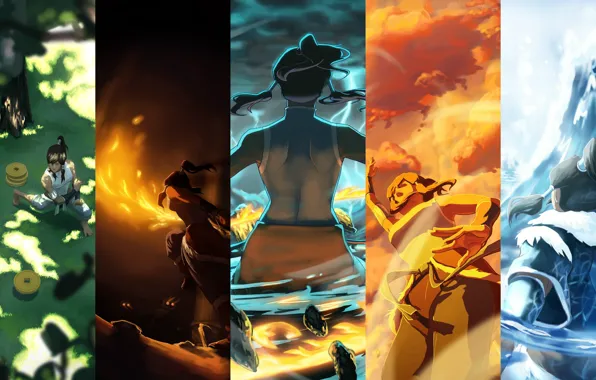 Картинка вода, огонь, земля, стихия, магия, арт, воздух, аватар, avatar, Корра, Korra, The Legend of Korra, …