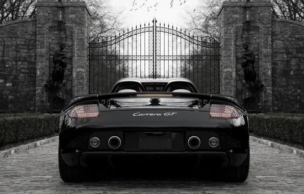 Картинка черный, Porsche, порше, black, врата, back, carrera, каррера, gate