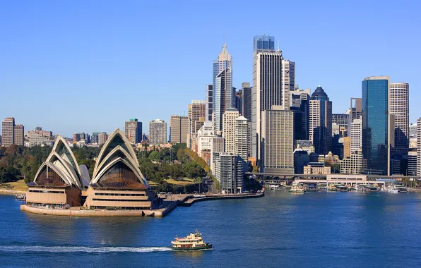 Картинка море, небо, пейзаж, природа, город, река, здание, Сидней, достопримечательность, австралия, опера хаус