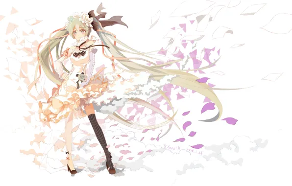 Картинка девушка, цветы, розы, лепестки, арт, vocaloid, hatsune miku, сердечко, zerox