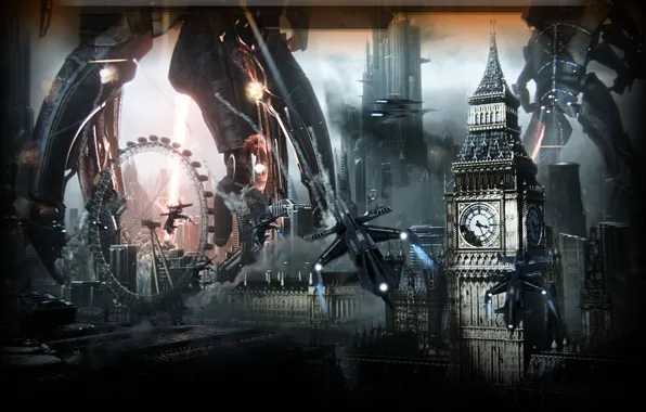 Картинка Лондон, Биг-Бен, жнецы, Mass Effect 3, вторжение, Fallen Earth