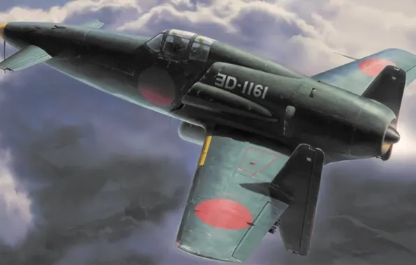 Картинка war, art, painting, aviation, ww2, japanese airplane, Kyushu J7W Shinden