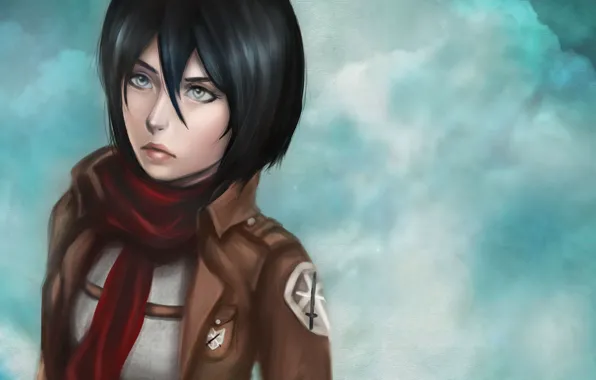 Картинка глаза, взгляд, девушка, лицо, фон, волосы, аниме, арт, манга, Mikasa Ackerman