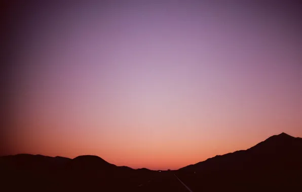 Картинка twilight, road, sunset, hills, dusk, silhouettes