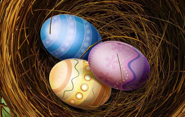 Картинка цвет, пасха, Яйца, гнездо