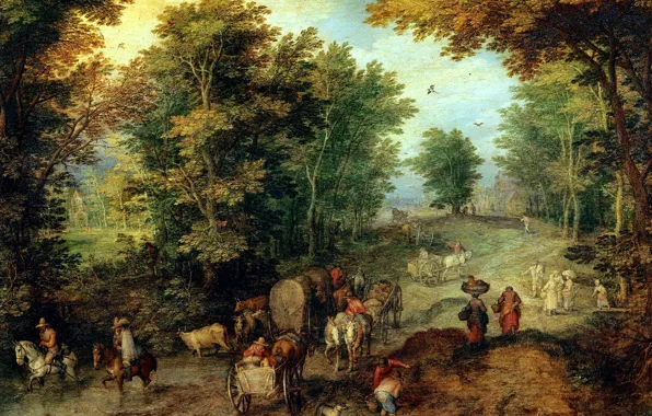 Картинка картина, Ян Брейгель старший, Пейзаж с Бродом