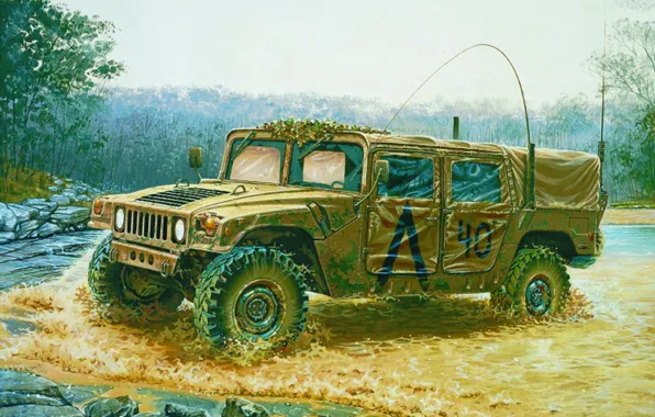Картинка car, art, jeep, painting, US M998 Command Vehicle