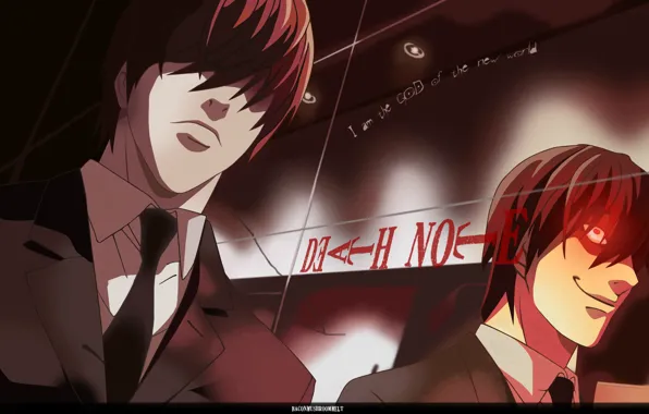 Картинка Death Note, тетрадь смерти, Kira, безумный взгляд, альтер эго, Yagami Light, адская ухмылка, альтерэго, by …