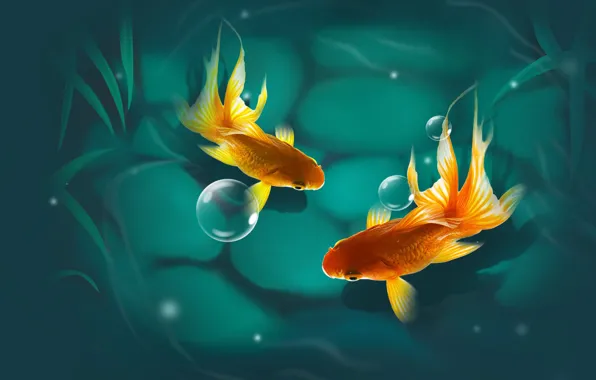 Картинка рыбки, настроение, арт, золотые рыбки