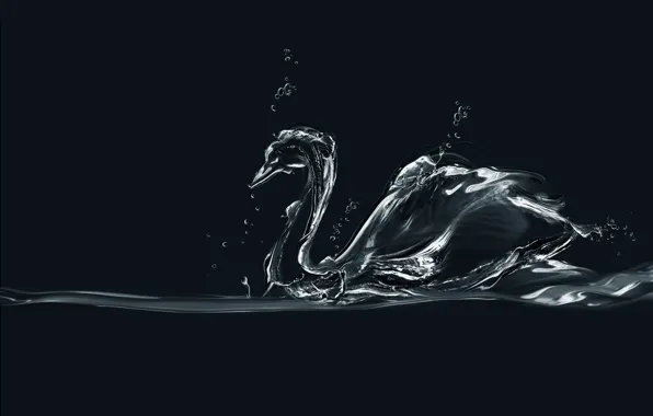 Картинка вода, пузыри, минимализм, лебедь, bubbles, swan, minimalism, water, figure