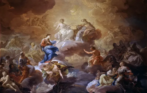 Картинка картина, религия, мифология, Святая Троица, Коррадо Джаквинто, Богородица и Святые