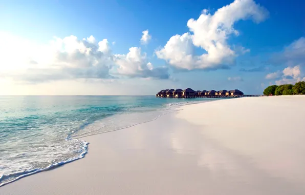 Картинка пляж, природа, тропики, океан, Мальдивы