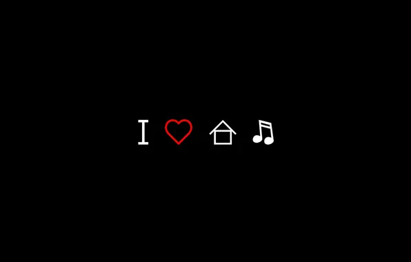 Картинка дом, музыка, фон, чёрный, сердце, нота, Буква