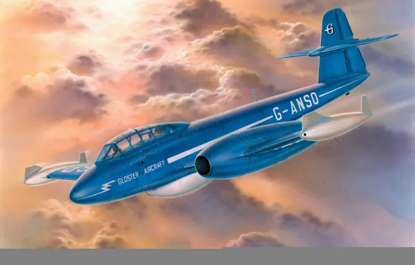 Картинка war, art, airplane, painting, aviation, jet, Gloster Meteor T.Mk.7