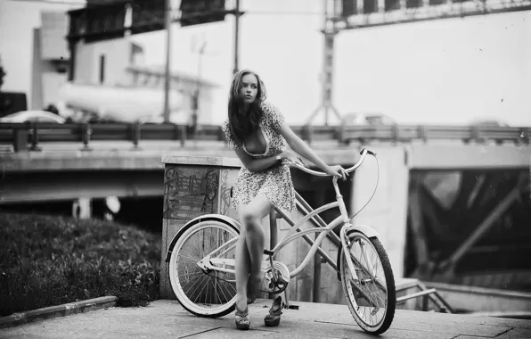 Картинка девушка, велосипед, царапины, ретро стиль, Karen Abramyan