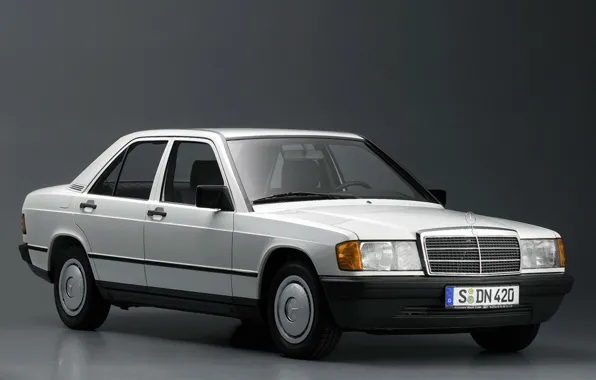 Картинка машина, белый, темный фон, фон, фары, колеса, Mercedes, автомобиль, мерс, Mercedec-Benz, E 190