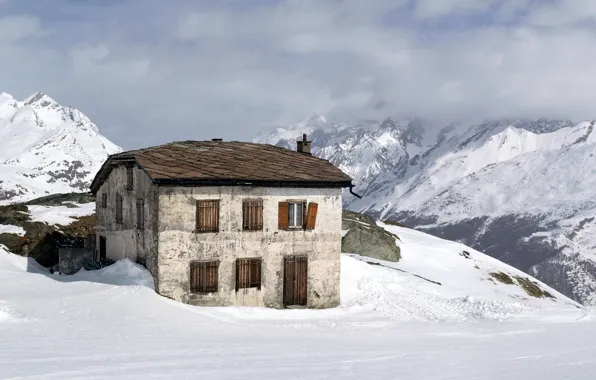 Картинка снег, горы, дом