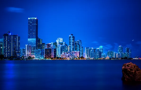 Картинка ночь, огни, Майами, Флорида, панорама, Miami, florida, vice city