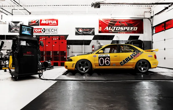 Картинка Audi, ауди, спорт, гараж, профиль, желтая