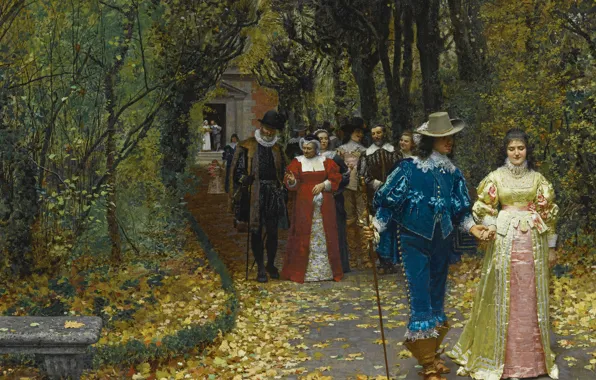 Картинка осень, пара, прогулка, Marie-Francois Firmin-Girard