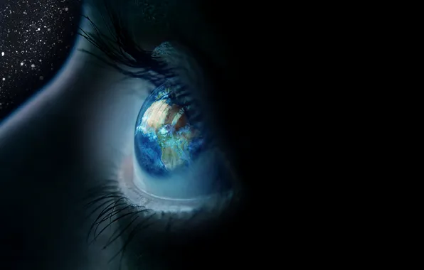 Картинка отражение, планета, глаз. Земля
