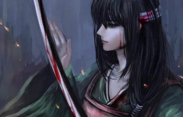 Картинка девушка, кровь, меч, катана, арт, бинты, gintama, RikaMello, Katsura Kotarou