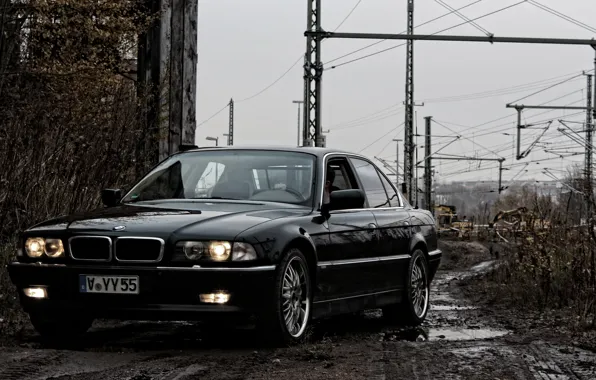 Картинка Черный, BMW, Бумер, БМВ, Грязь, Фары, E38, bimmer, 740i