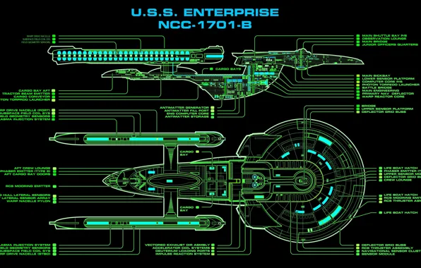 Картинка чертеж, Star Trek, звездолет, NC-1701-B, U.S.S. Enterprise