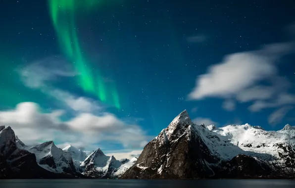Картинка звезды, горы, северное сияние, Норвегия